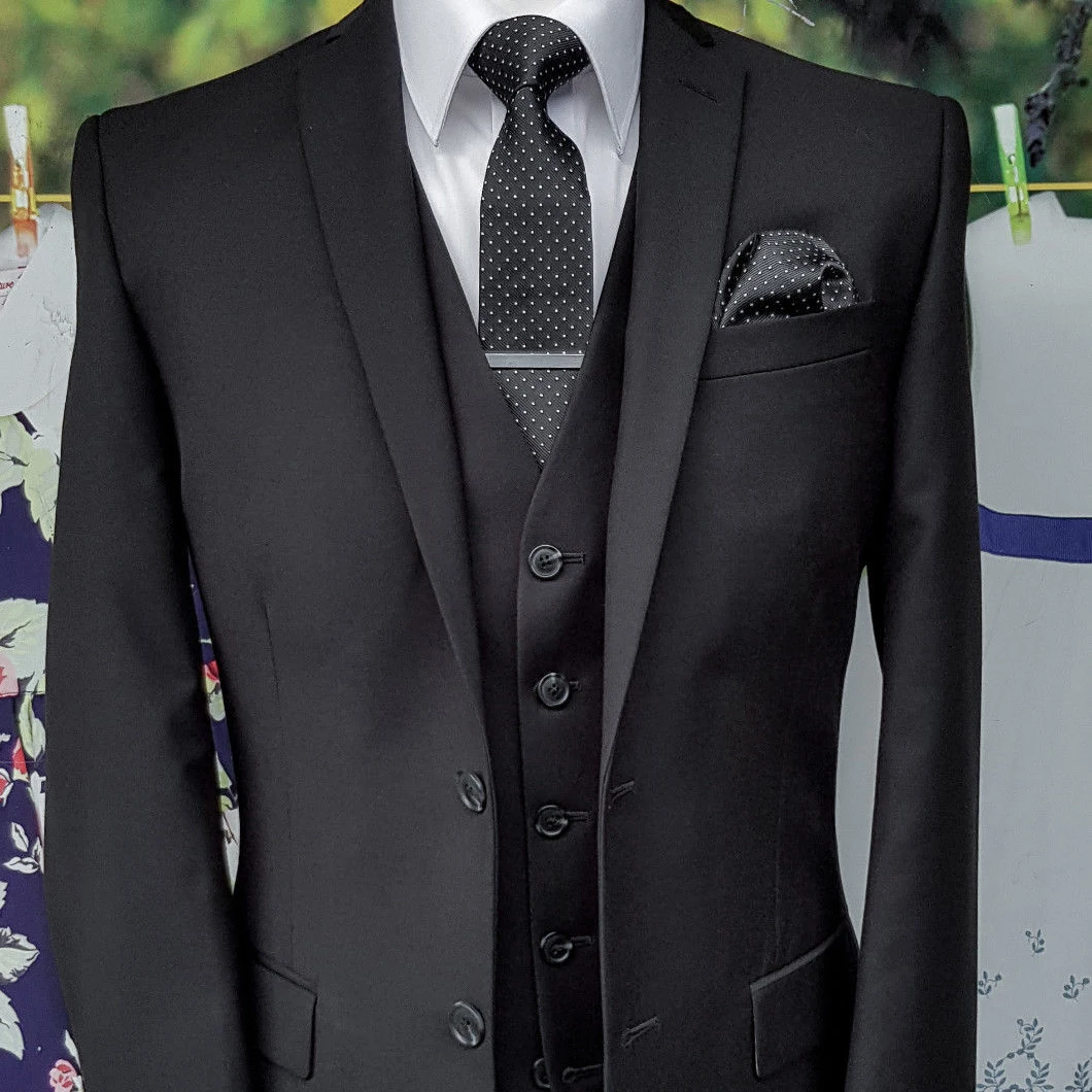 OSCN7 черный Индивидуальные костюмы Для мужчин из 3 предметов джентльмен Бизнес Свадебные индивидуальный заказ Для мужчин s костюм Блейзер