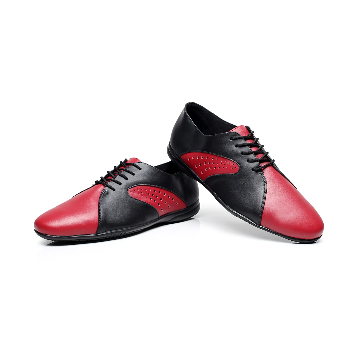 Genuine Leather Men's Latin Dance Shoes Rubber Sole Male Black Red
