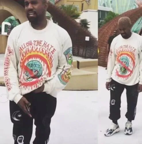 Kanye West Merch Line с принтом черепа для женщин и мужчин с длинным рукавом флуоресцентная зеленая футболка s футболки хип-хоп Мужская хлопковая летняя футболка