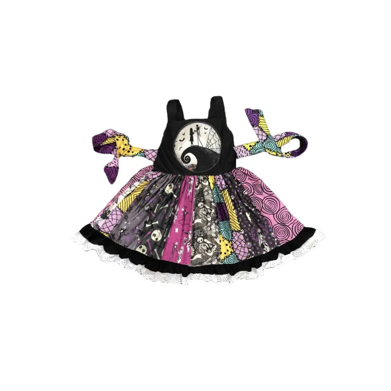 

Baby girl boutique clothing children sleeveless summer cute cartoon print Halloween dress