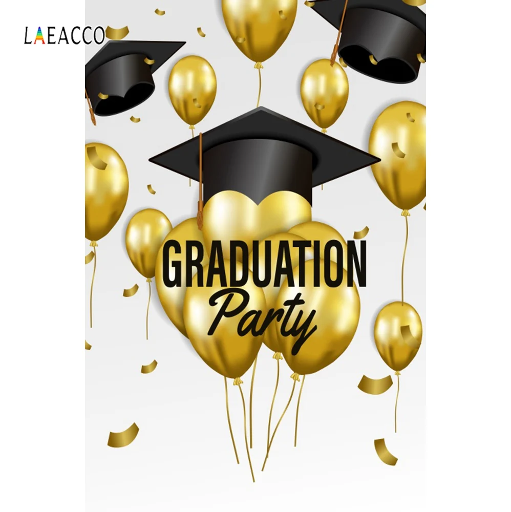 Laeacco фоны для фотосъемки Выпускной 2019 золотые шары вечеринки баннерные кепки