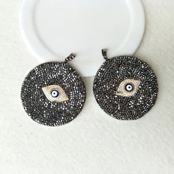 

3 pcs Round Trendy shell Pendant,with rhinestone Evil Eye pendant ,rhinestone crystal charm, Jewelry DIY necklace making PD571