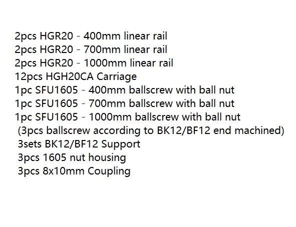 Cnc набор HGR20 квадратные линейные направляющие наборы 12 шт. HGH20CA+ SFU605/1610 1605 шариковый винт+ BK BF12 корпус муфта для двигателя шпинделя комплект - Цвет: 1605-4007001000