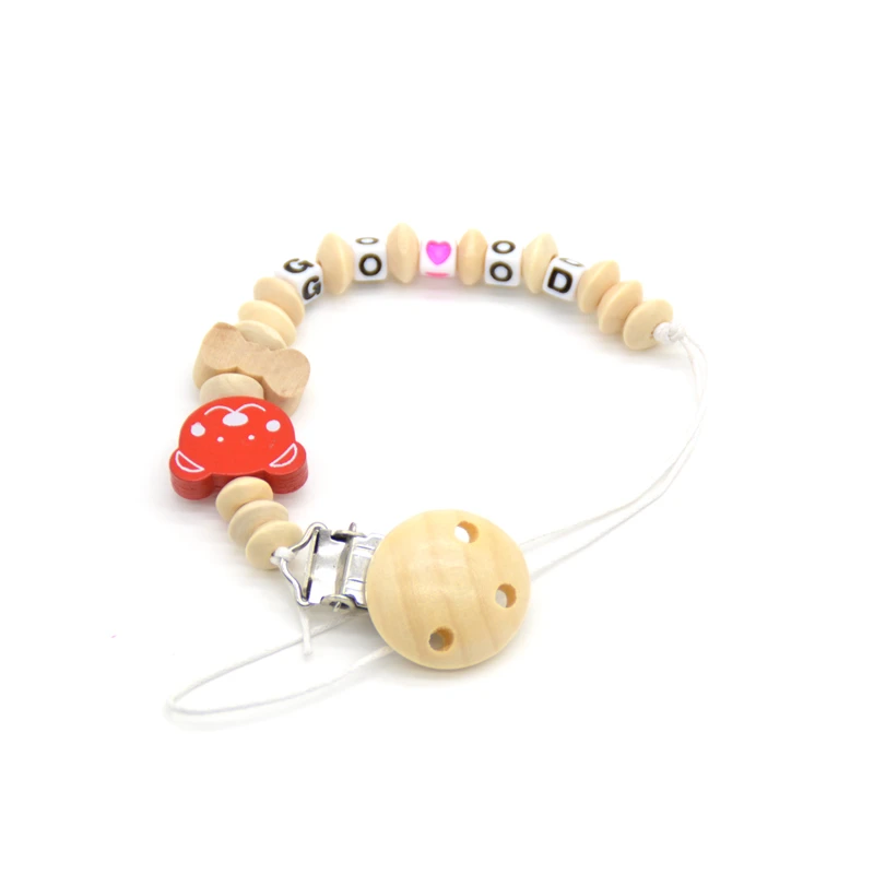 

Customized Name Wooden Pacifier Clip Chain Soother Dummy Clips Holder Cartoon Bear Shaped Chupetero Clip Baby Nipple Feeder