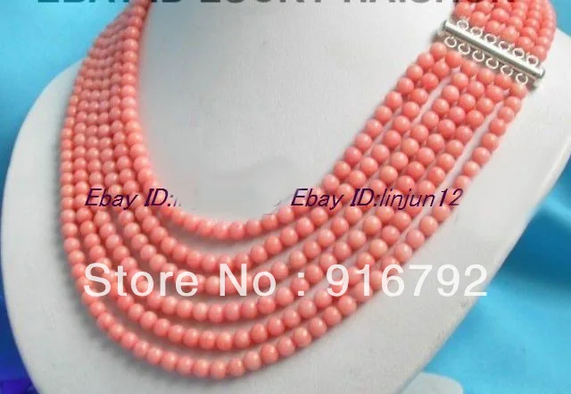 

free shipping >>>>>natural! 6row round nature pink coral beads necklace 17-22''