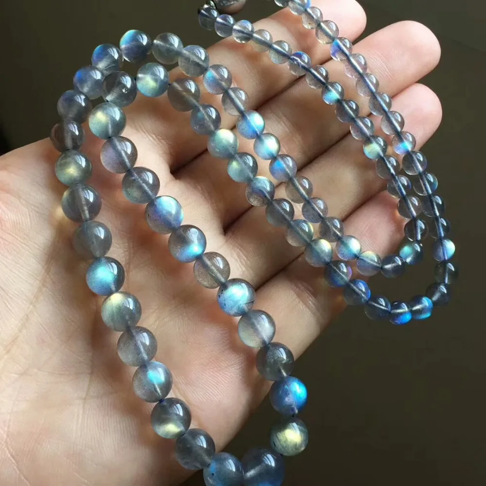 Genuine Natural Ice Labradorite Strong Rainbow Light Necklace Women Round Beads Crystal Natural Stone Necklace 5mm-14mm AAAA (5)