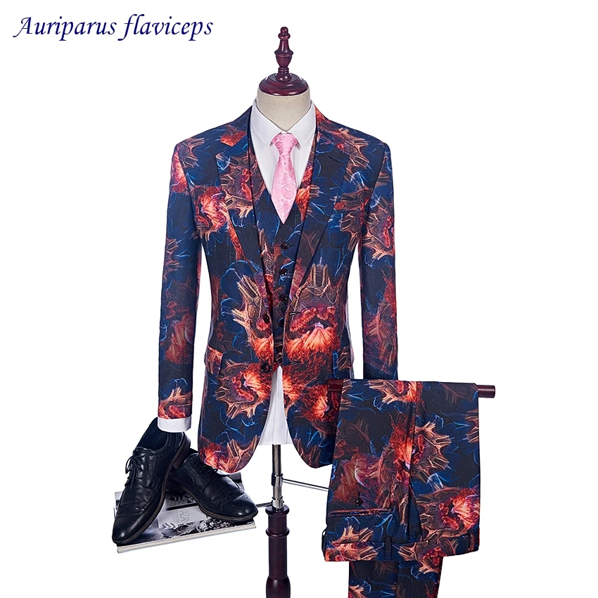 Aliexpress.com : Buy 2018 Fashion Flame pattern Men's Suit Luxury ...