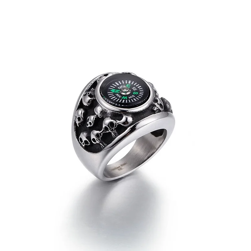 

New creative stainless steel ring new titanium steel compass ring ring retro skeleton ring wholesale