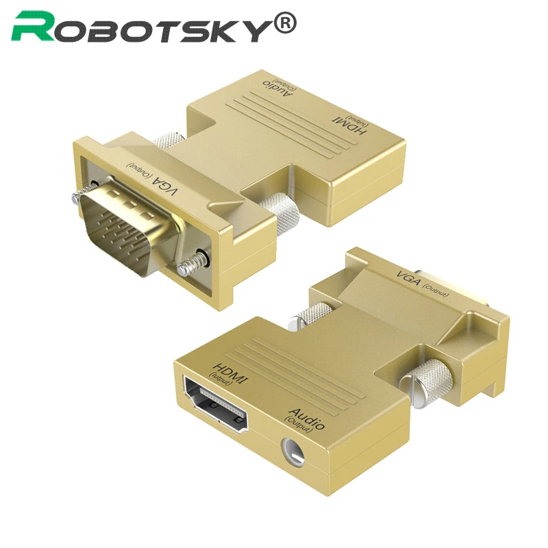 Robotsky HDMI Женский VGA Мужской адаптер цифро-аналоговый 1080P аудио-видео конвертер кабель для ПК ноутбук ТВ коробка проектор