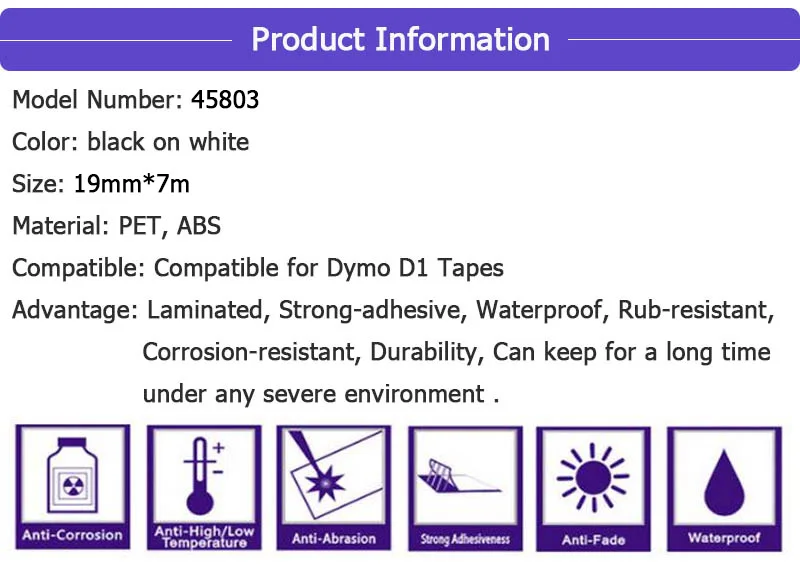 Этикетка CIDY 1 шт. 45803 совместимый с Dymo D1 19 мм лента для маркировки 45800 45808 черного цвета на белом ленты с лейблом для этикетка Dymo менеджер 160 280 210