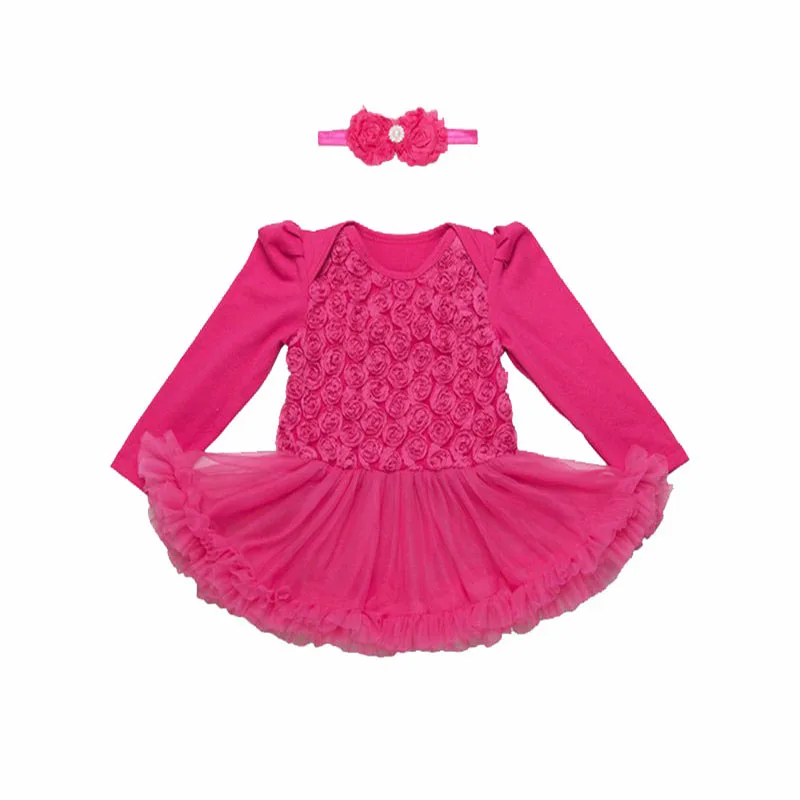 Newborn Baby Girls Dress With Headband Floral Birthday Party Princess Baby Boutique Ball Gown