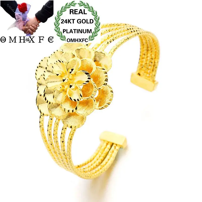 OMHXFC Европейская мода женщины девушка праздничный свадебный подарок винтажный цветок 24KT золото незамкнутые браслеты BE131