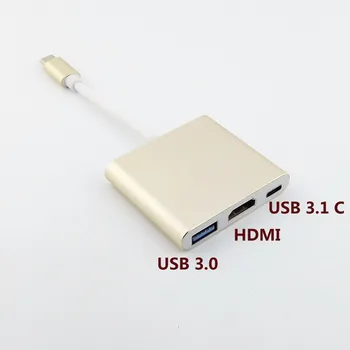 

1pcs USB-C 3.1 Type C to USB 3.0 HDMI AV Type C Female 3 in 1 Adapter for Macbook 12" 15cm