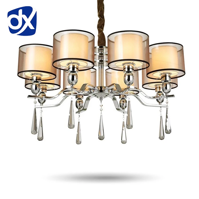 

Modern Style Fabric Lampshade Crystal Chandeliers Living Room Chandelier Ceiling LED Chandelier Bedroom Lamp