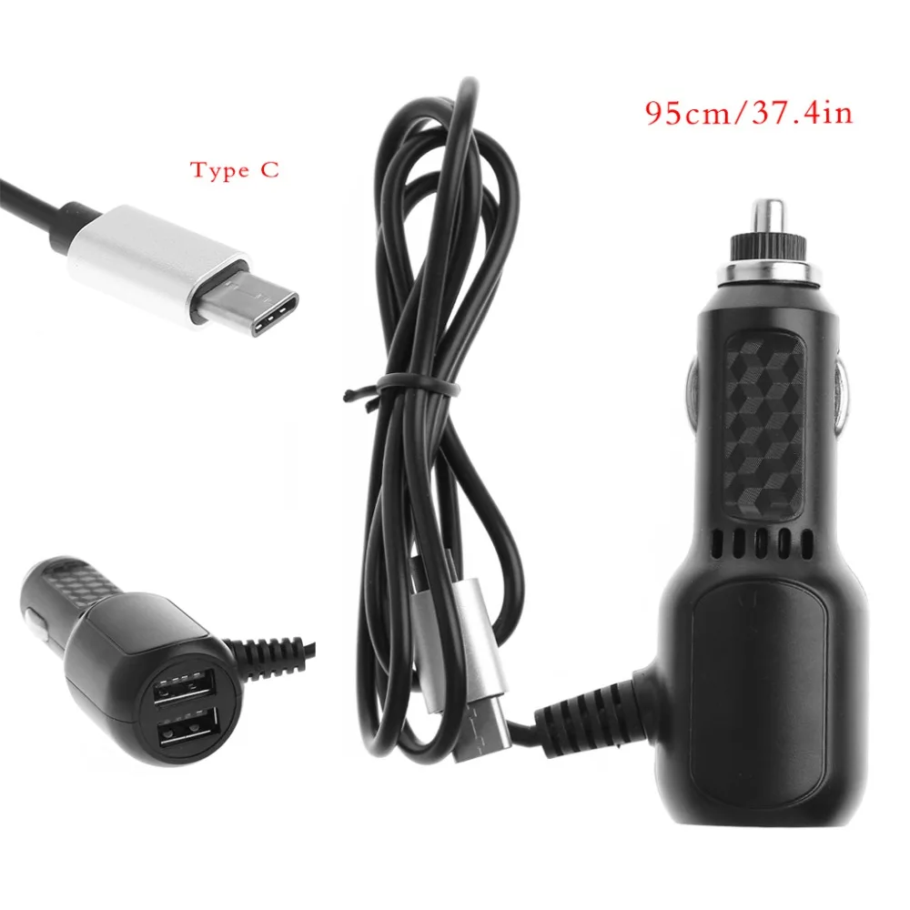 

SIV Dual USB Port 98CM Car Charger Type-C Charging Adapter Cable For Android Phone Tablet