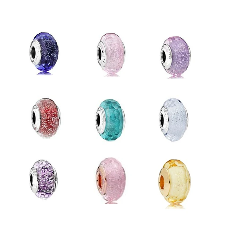 

Pink Blue Shimmering Murano Glass Charm Fits 925 sterling silver Bracelets For Woman silver beads for jewelry making