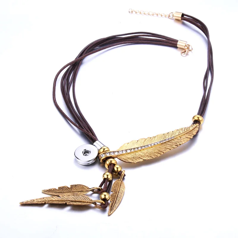 

2 Colors Wing Leather Necklace Snap Button Pendant Necklace Charms Fashion 18mm Snaps Button DIY Jewelry Gift For Women 5605