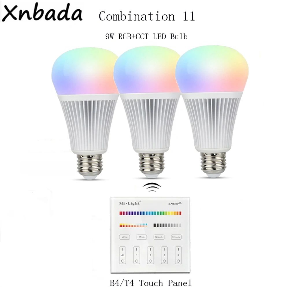 Milight светодиодные лампы 9W RGBCCT+ WL-Box1 светодиодный контроллер DC5V+ 2,4G B4/T4 4-Зона RGB+ CCT сенсорный Панель пульт дистанционного управления