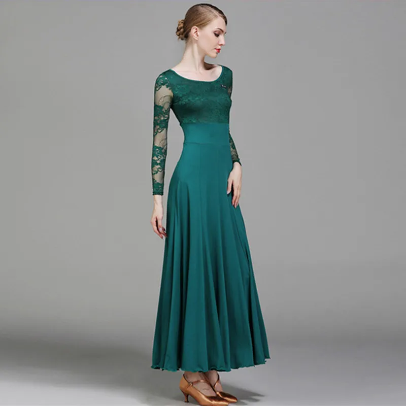Round Neck Lace Stitcing Women Ballroom Dance Dress For Dancing Clothes Waltz Dress Modern Dance Costumes Rumba Wear
