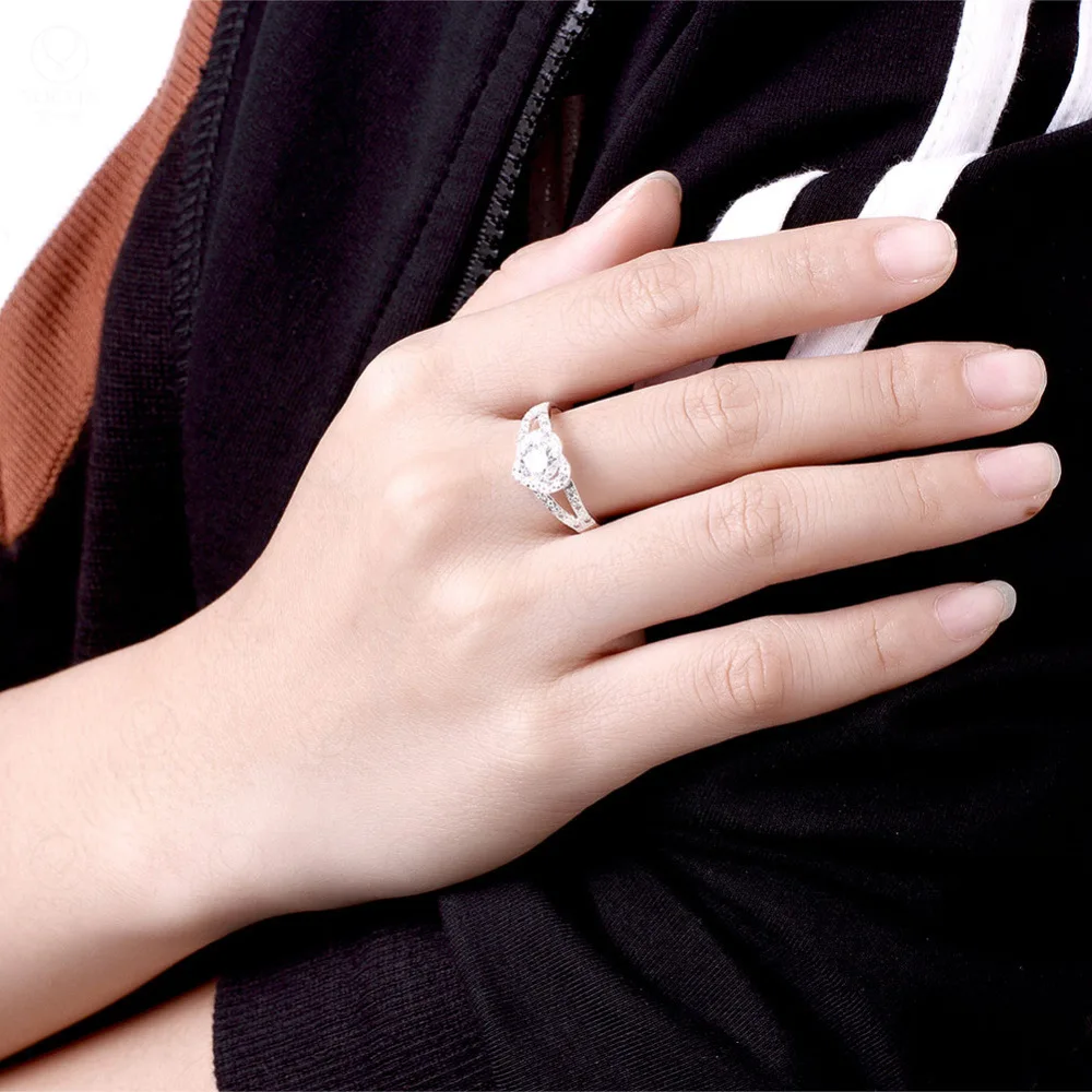 Новая мода серебристый циркониевый кольца для Женская Модная бижутерия супер вспышка любви пара подарки 925 Серебряный OEM