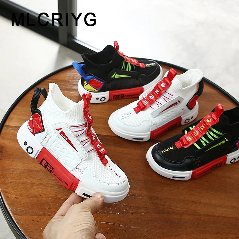 

New 2019 Autumn Kids Mesh Shoes Baby Boys Casual Sneakers Girls High Top Sport Sneakers Children Black Slip On Sneakers Trainers