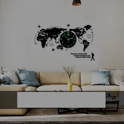 Часы-карта мира Современные Простые атмосферные индивидуальность кварцевые часы в творческом стиле домашние декоративные часы в гостиной - Цвет: Black Noctilucent