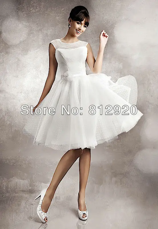 

Scoop Neckline Cap sleeves Knee Length Wedding Dresses Short