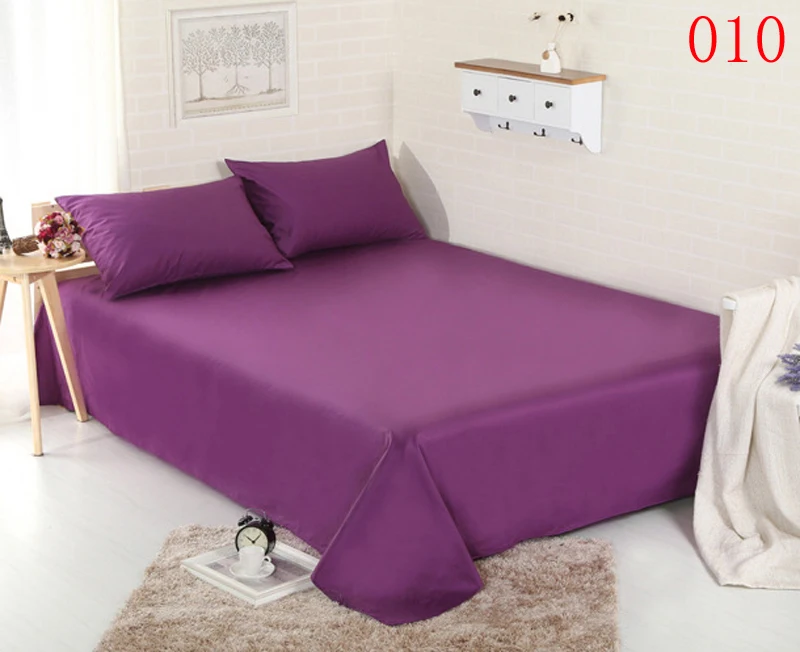 Cotton Flat Bed Sheets Solid Purple Home Single Double Twin Full Queen