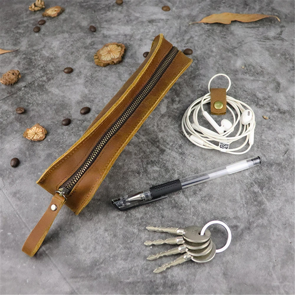 

Handmade Genuine Leather Pen Bag Cowhide Pencil Bag Vintage Retro Style Accessories For Travel Journal Pencil Case