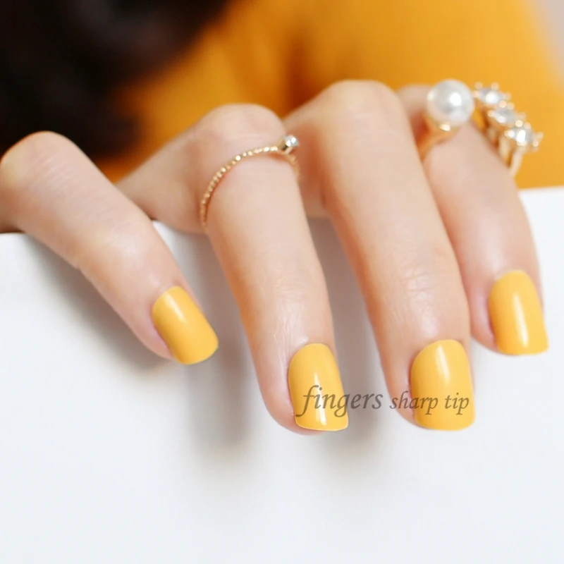popular model solid color candy false nails short round head 24pcs Ms. required Dark yellow N418 | Красота и здоровье