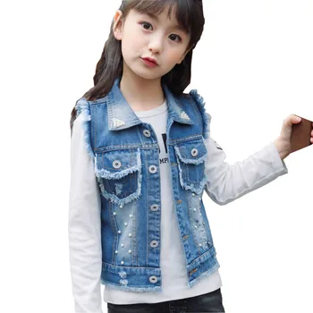 

Kids Clothes for Girls Spring Autumn Denim Vest Jackets Coat Pearl Sleeveless Toddler Girl Vest Outerwear Coat DQ969