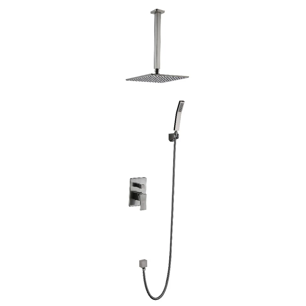 Free shipping solid Brass Wall Mount brushed nickel square Shower