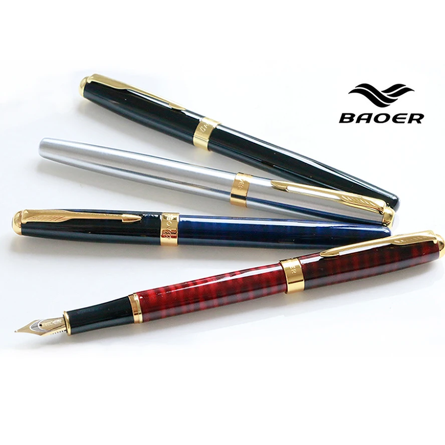5PCS Set Luxury Jinhao Baoer 388 Metal Fountain Pen 0.5MM Nib Gold Clip Calligraphy Ink Pen