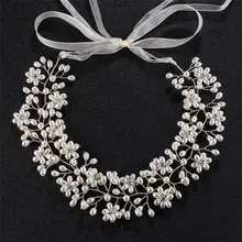 Handmade Hair Jewelry Ribbon Pearls Hairbands Bridal Headband Bride Wedding Tiaras Jewelry weave accessories Hair chains