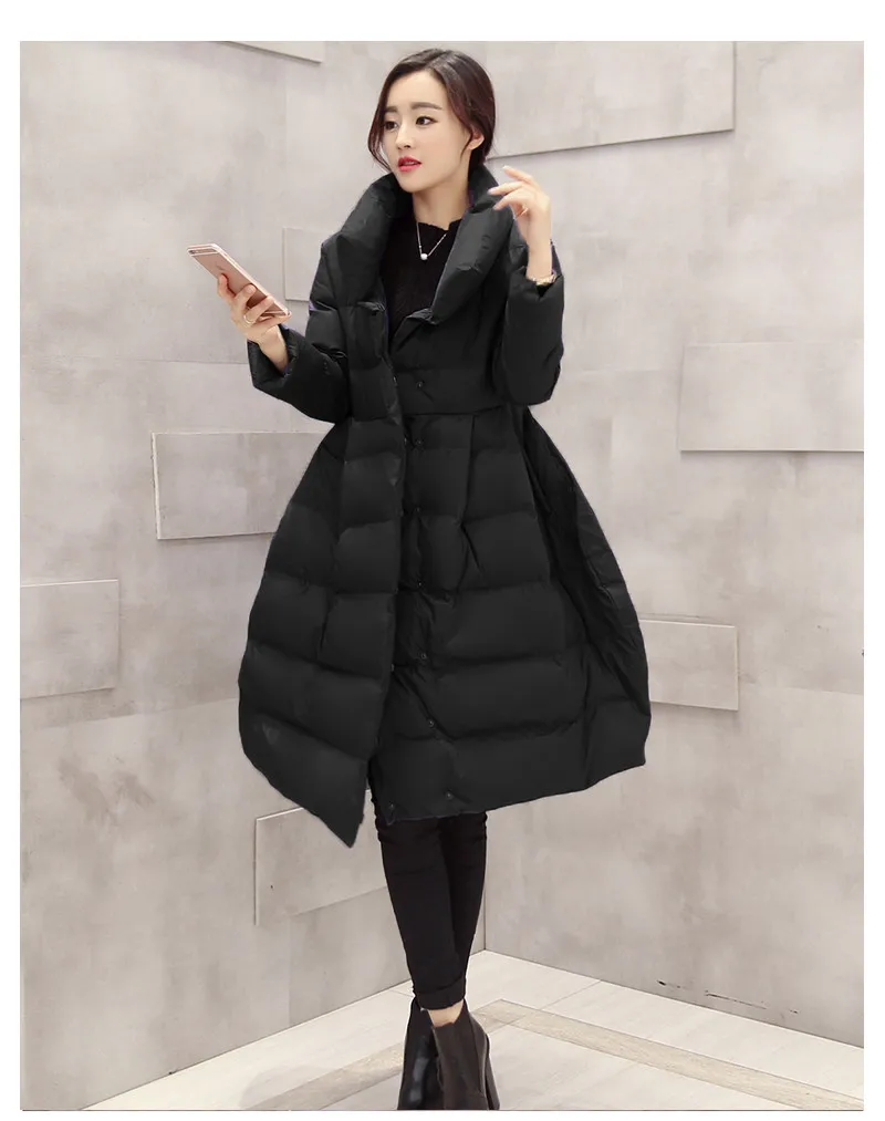 Зимняя длинная стеганая Женская куртка, новинка, хлопковая стеганая тонкая теплая парка со стоячим воротником, пальто с поясом, женская верхняя одежда, XH1098