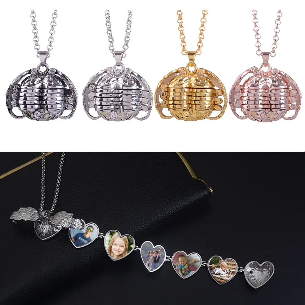 

Photo Box Necklace Pendant Oval Can open peach heart-shaped multilayer phase box photo Pendant love folding Necklace