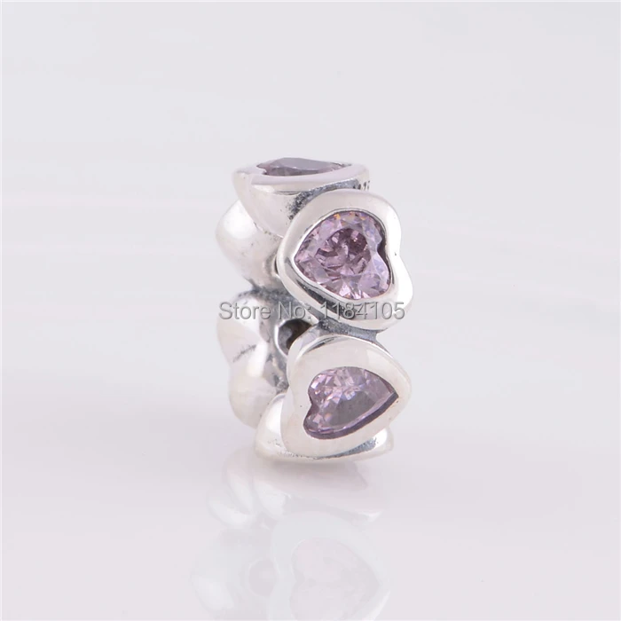 

NEW 925 Sterling Silver Big Charm Bead With Purple Crystal Love Heart Charm Beads Compatible With Pandora Style Bracelets LW334