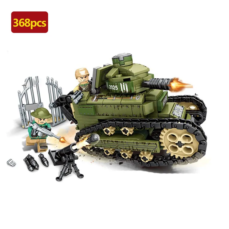 World-War-I-military-series-world-war-368pcs-France-Renault-FT-17-Tank-model-Building-Blocks