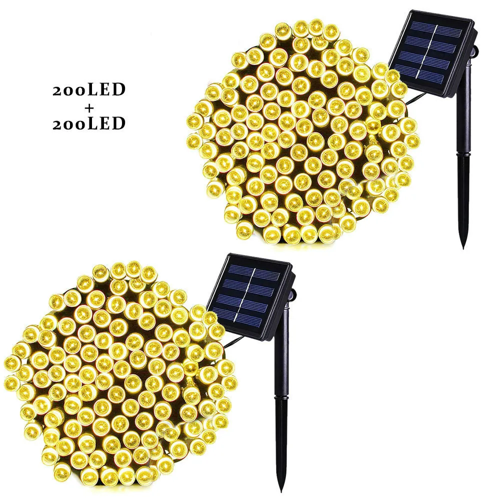 

Antikue 2 Pieces Solar LED String Lights 22m 72ft 200 LEDs 8 Modes Outdoor Lighting String Lights Gardens Waterproof Warm White