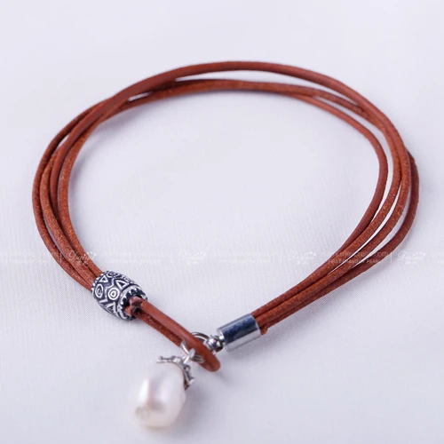 Daimi 9-10 мм браслет из натурального жемчуга в стиле барокко пресноводный жемчуг и кожаный браслет продукт - Цвет камня: Brown