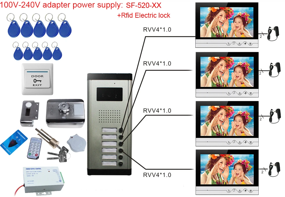 Для 6 квартиры электронный домоник с камерой 9 дюймов видео домофон система+ Rfid разблокировка электронный замок система блок