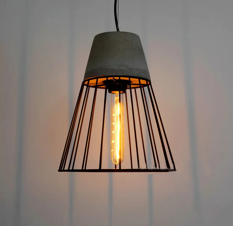 Post Modern Hanging Cement Pendant Lamp Contemporary Concrete Black Caged Pendant Lights Wrought Iron Lighting Fixture Edison (8)