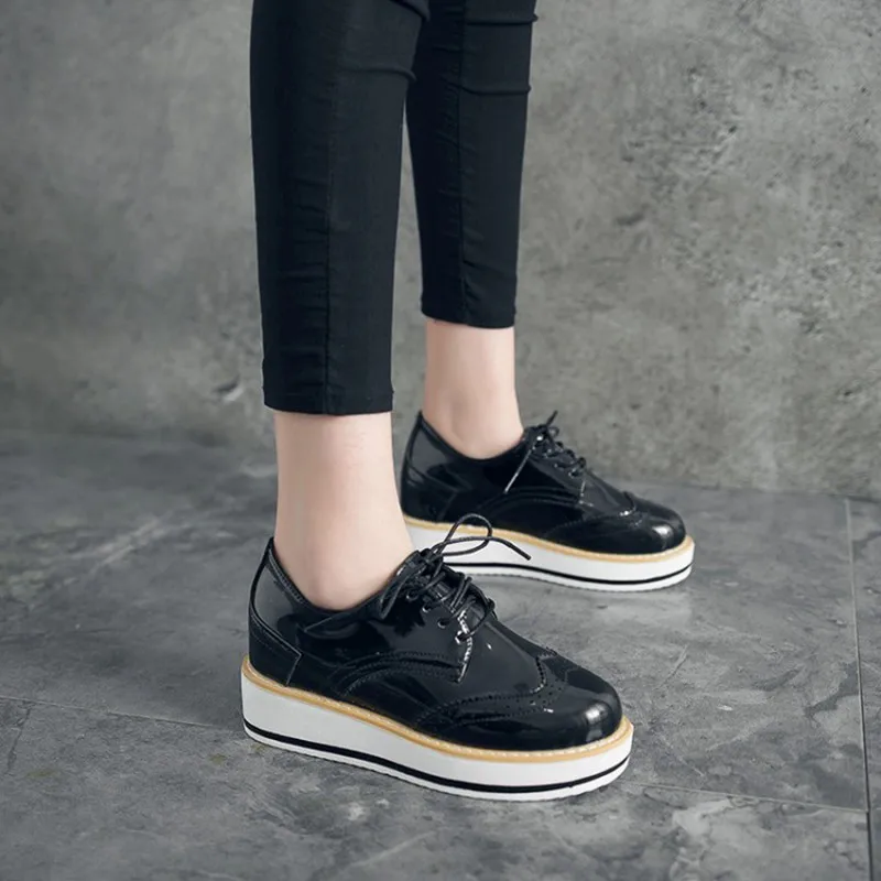 COOTELILI Women Flats Brogue Shoes Fashion Creepers Shoes Woman PU Leather Creepers 4cm heel Platform Women Shoes 35-39 (3)
