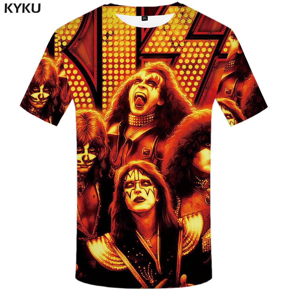 

KYKU Band Rock Shirt Red Tshirt Print 3D T Shirt Men Short Sleeve Mens Clothing Punk T-shirt Casual Wear Summer 2018 New