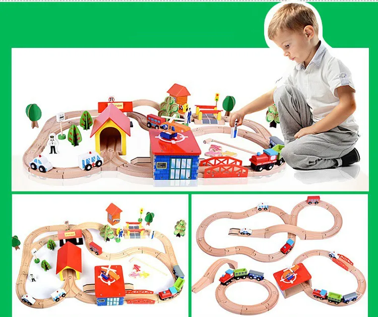 Деревянный Железнодорожный трек наборы для дистанционного управления RC электрический маленький поезд деревянный поезд круговой изогнутый орбита игрушки для детей