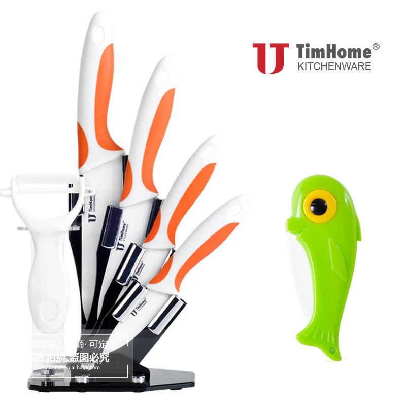 Timhome фирменный керамический кухонный нож шеф-повара 6 шт. набор с акриловым держателем/подставкой для мяса без костей - Цвет: Orange