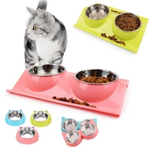 Миска для корма для собак из нержавеющей стали, миска для собак, миска для щенков, кошек, миска для хранения воды, кормушка для хранения нетоксичного полипропиленового каучука, комбинированная миска для риса, 3 цвета