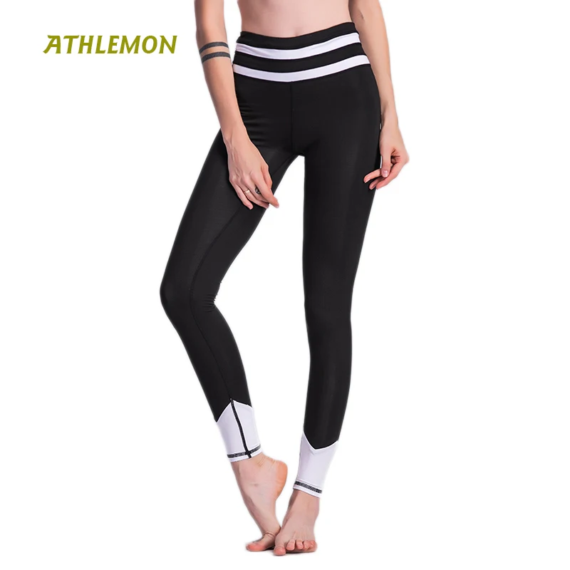Athlemon Кальсоны йоги Для женщин Высокая Талия черный белый цвет полосатые
