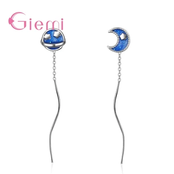 

925 Sterling Silver High Quality Chain Pendant Moon&Star Shape Earrings Asymmetry Big Promotions Trendy Anillos Gifts