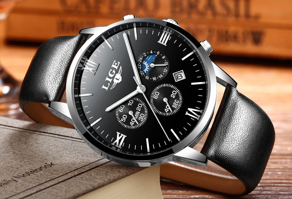 Мужские часы люксовый бренд LIGE многофункциональные мужские спортивные кварцевые часы мужские Водонепроницаемые кожаные деловые часы мужские наручные часы